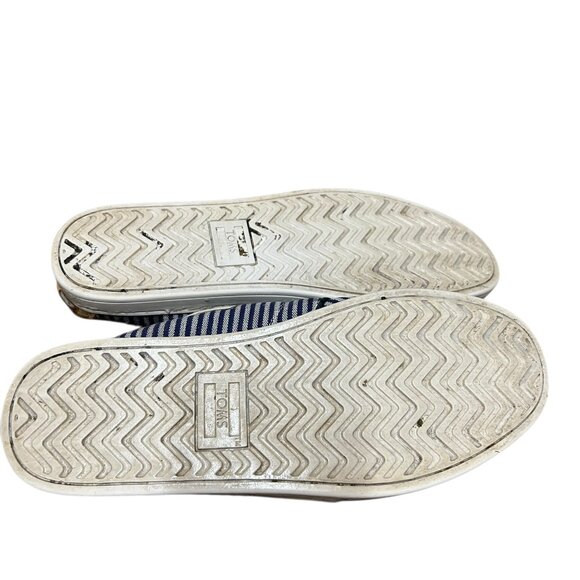 Toms Mens Culver Fabric Boat Shoe Size 9 1/2 Blue Stripe Tie Closed Toe - Picture 7 of 7